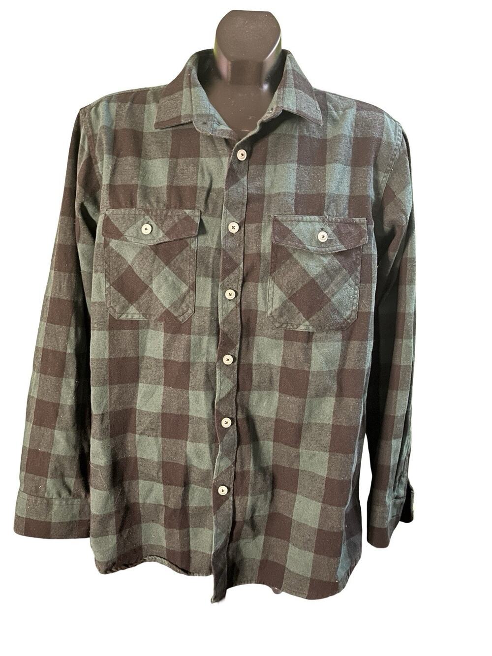 Design In Italy Men’s Flannel Shirt Large Green Black Buffalo Plaid Long Sleeve